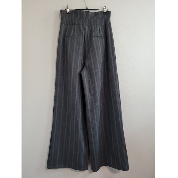 Cider Fold Over High Rise Wide Leg Striped Trousers / Pants with Pockets - Picture 4 of 11